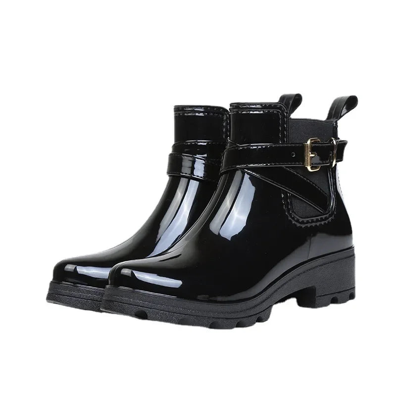 Women Leather Ankle Boot Waterproof Rubber