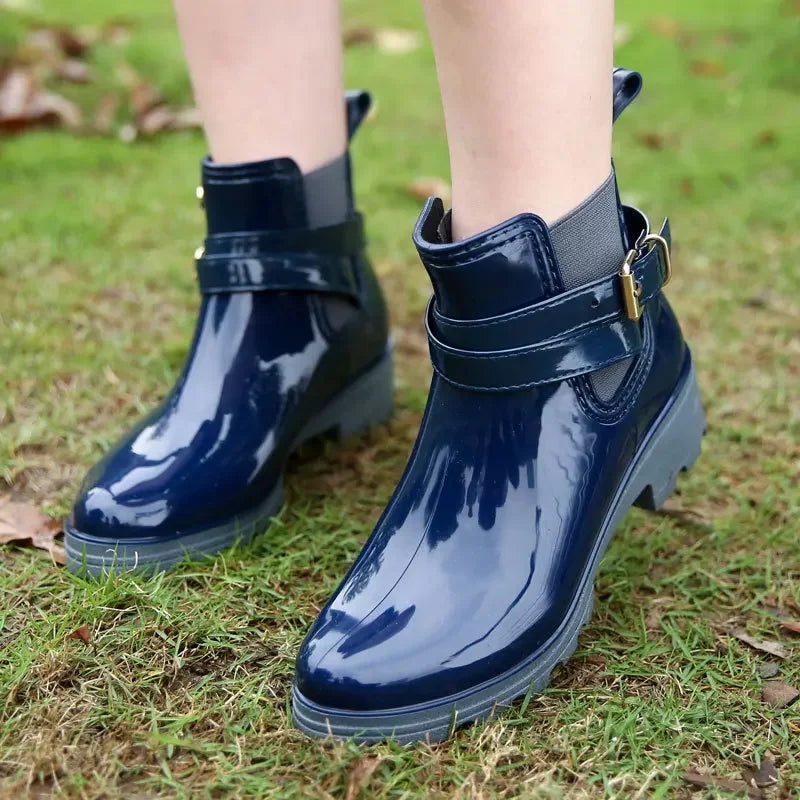 Women Leather Ankle Boot Waterproof Rubber